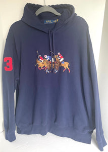 Polo Ralph Lauren Sweater Mens 2XL XXL Equestrian Triple Pony Hoodie Navy