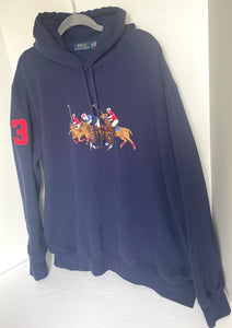 Polo Ralph Lauren Sweater Mens 2XL XXL Equestrian Triple Pony Hoodie Navy