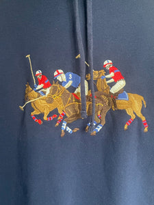 Polo Ralph Lauren Sweater Mens 2XL XXL Equestrian Triple Pony Hoodie Navy