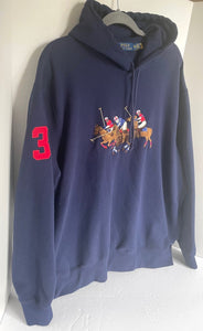 Polo Ralph Lauren Sweater Mens 2XL XXL Equestrian Triple Pony Hoodie Navy