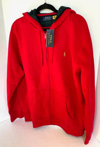 Polo Ralph Lauren Sweater Mens Extra Large XL Red Full-Zip Drawstring Hoodie Fleece