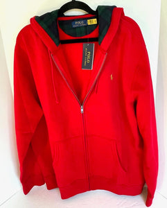 Polo Ralph Lauren Sweater Mens Extra Large XL Red Full-Zip Drawstring Hoodie Fleece