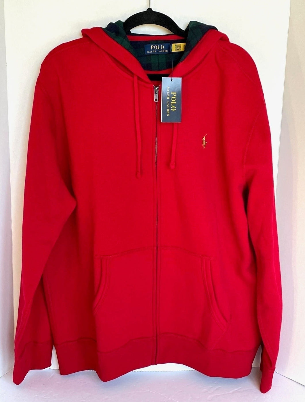 Polo Ralph Lauren Sweater Mens Extra Large XL Red Full-Zip Drawstring Hoodie Fleece