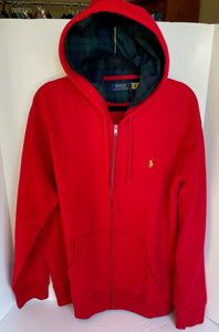 Polo Ralph Lauren Sweater Mens Extra Large XL Red Full-Zip Drawstring Hoodie Fleece