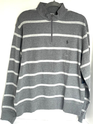 Polo Ralph Lauren Sweater Mens Large Gray Quarter Zip Striped Pullover Jersey