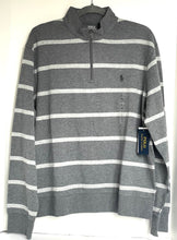 Load image into Gallery viewer, Polo Ralph Lauren Sweater Mens Large Gray Quarter Zip Striped Pullover Jersey