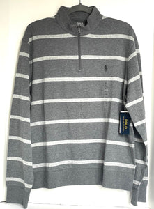 Polo Ralph Lauren Sweater Mens Large Gray Quarter Zip Striped Pullover Jersey