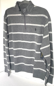 Polo Ralph Lauren Sweater Mens Large Gray Quarter Zip Striped Pullover Jersey