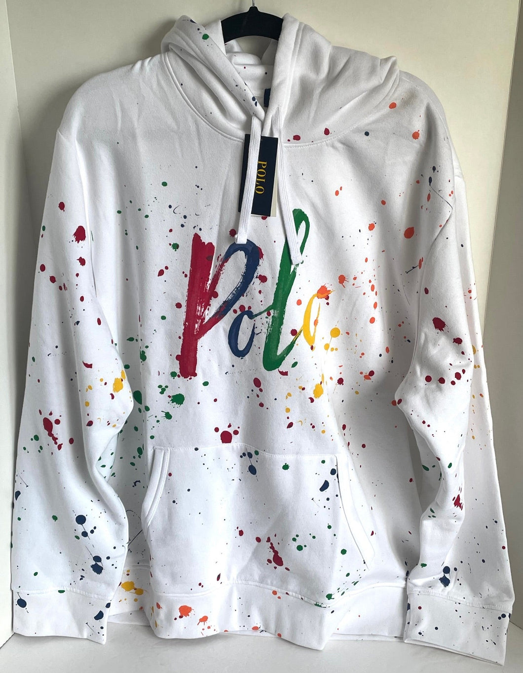 Polo Ralph Lauren Sweater Paint Splatter Mens XXL White Hoodie Sweatshirt