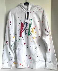 Polo Ralph Lauren Sweater Paint Splatter Mens XXL White Hoodie Sweatshirt