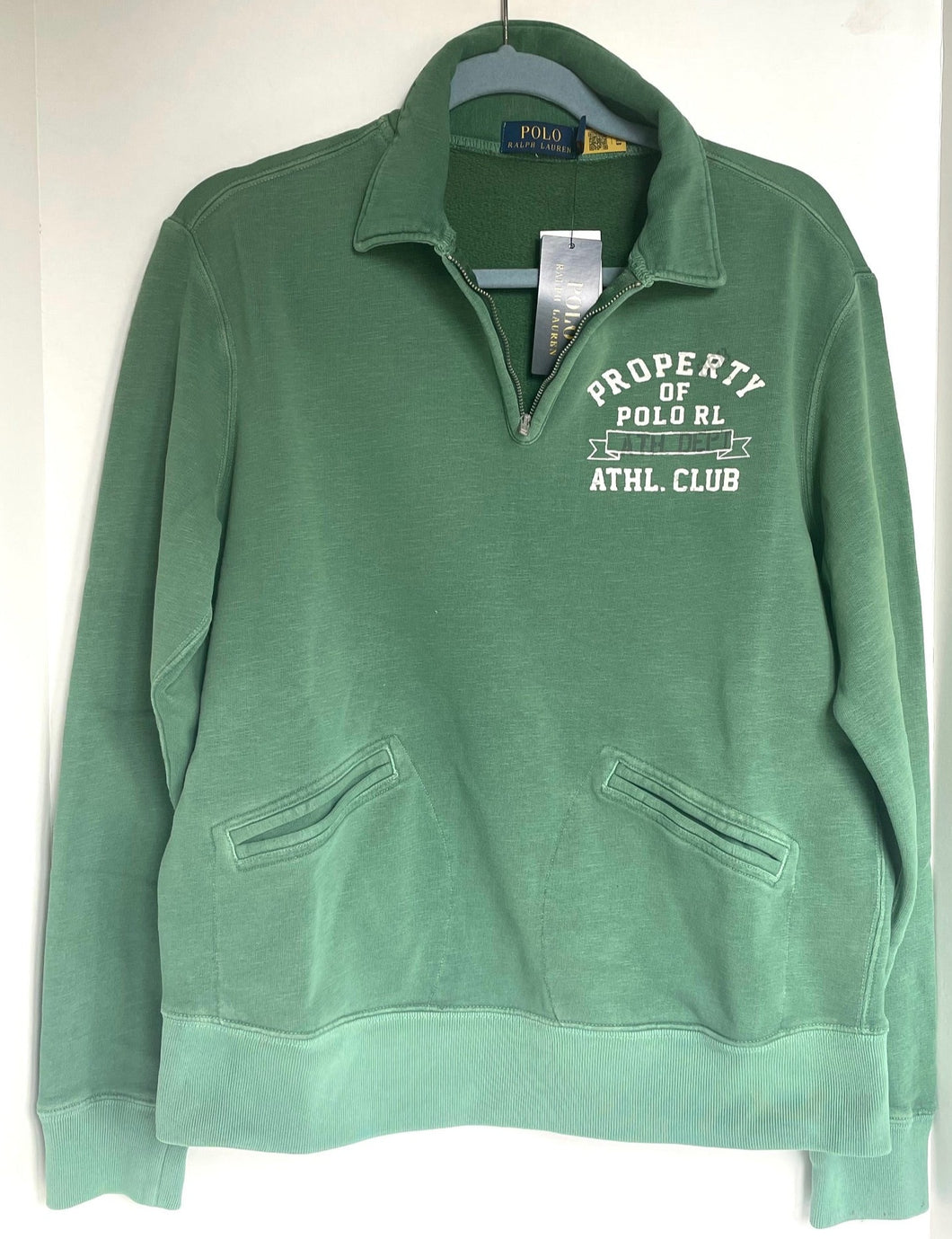 Polo Ralph Lauren Sweatshirt Mens Green Quarter Zip Vintage Athletic Club Jumper