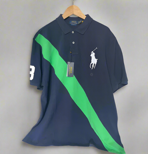 Polo Ralph Lauren Big Pony Mesh Shirt Mens XXL Blue Short Sleeve 3 Patch Stripe