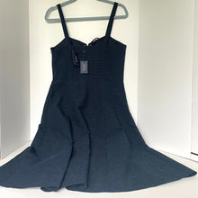 Load image into Gallery viewer, Navy blue dress with a tag on a white background