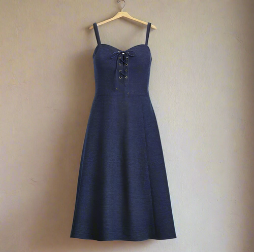 Blue dress with thin straps on a white background