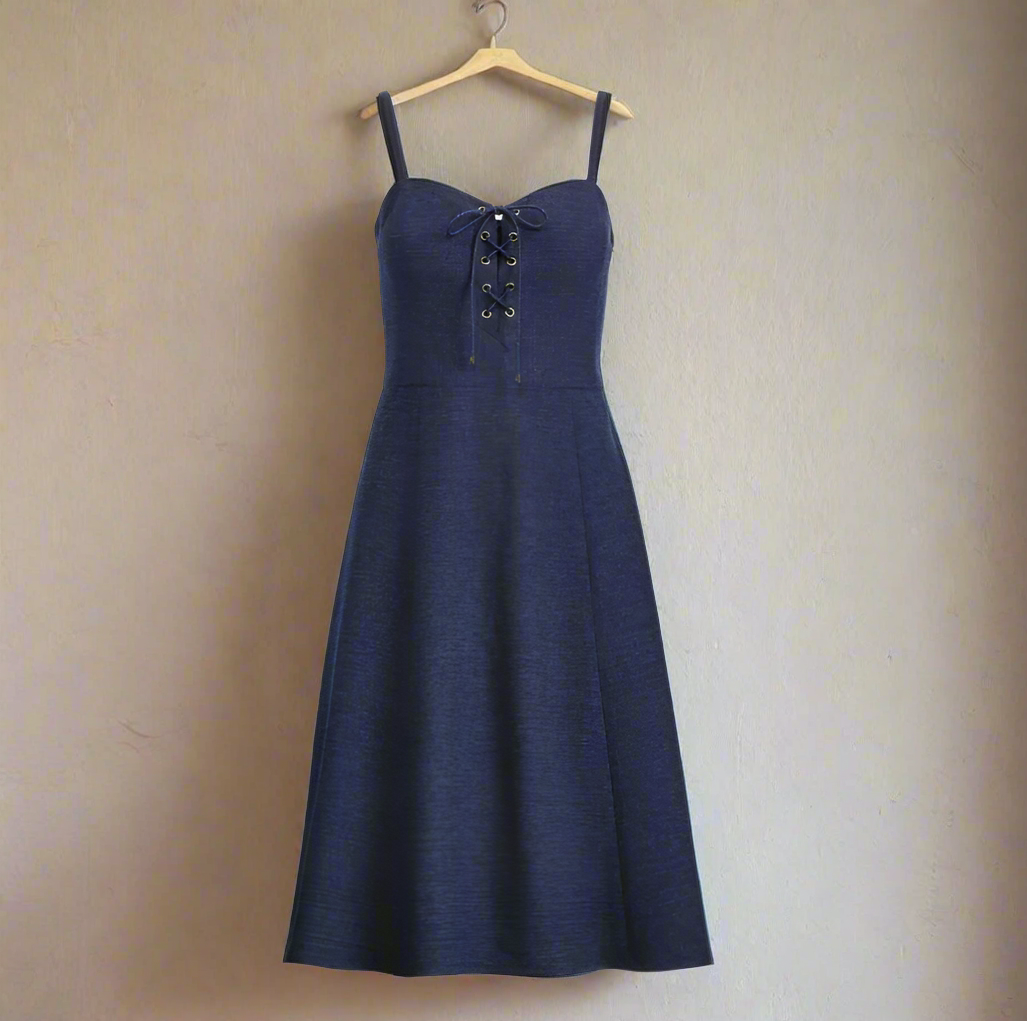 Blue dress with thin straps on a white background