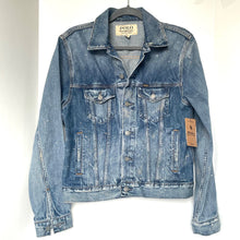 Load image into Gallery viewer, Polo Ralph Lauren Mens Trucker Jacket Small Paint Splatter Denim Blue Classic