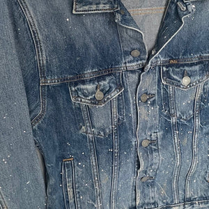 Polo Ralph Lauren Mens Trucker Jacket Small Paint Splatter Denim Blue Classic