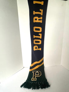 Polo Ralph Lauren Polo College Patch Wool Blend Scarf Blue Green Yellow Sport