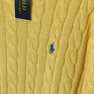 Polo Ralph Lauren Sweater Cable Cotton Crew Knit Mens XL Yellow Knit Pony