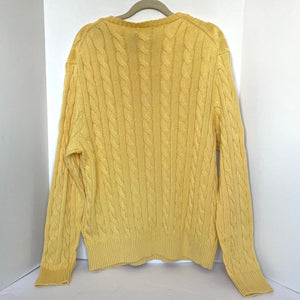 Polo Ralph Lauren Sweater Cable Cotton Crew Knit Mens XL Yellow Knit Pony