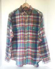 Load image into Gallery viewer, Plaid shirt on a hanger against a white background