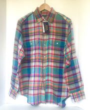Load image into Gallery viewer, Polo Ralph Lauren Womens Blue Plaid Linen Button-Up Shirt Long Sleeve Medium