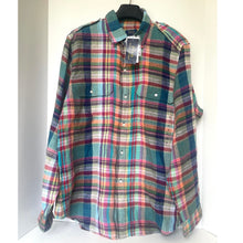 Load image into Gallery viewer, Polo Ralph Lauren Womens Blue Plaid Linen Button-Up Shirt Long Sleeve XL