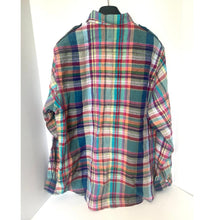 Load image into Gallery viewer, Multicolored plaid shirt on a mannequin against a white background