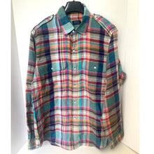 Load image into Gallery viewer, Multicolored plaid shirt on a hanger against a white background