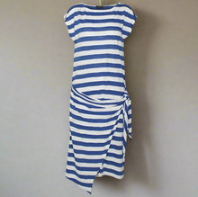 Load image into Gallery viewer, Blue and white striped dress on a white background