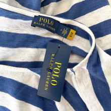 Load image into Gallery viewer, Polo Ralph Lauren Linen Midi Wrap Dress Medium Blue Short Sleeve Stripe Ties