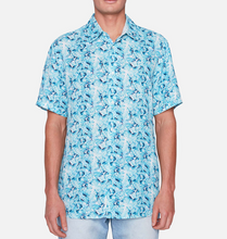 Load image into Gallery viewer, Projek Raw Linen Shirt Mens Large Blue Short Sleeve Tropical Lightweight Regular