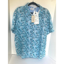 Load image into Gallery viewer, Projek Raw Linen Button Up Shirt Mens L Blue Tropical Short Sleeve