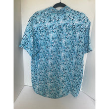 Load image into Gallery viewer, Projek Raw Linen Button Up Shirt Mens L Blue Tropical Short Sleeve