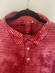 Puma Golf Polo Shirt Mens XXL Pink Cloudspun Dye Stripe Wicking UV Stretch