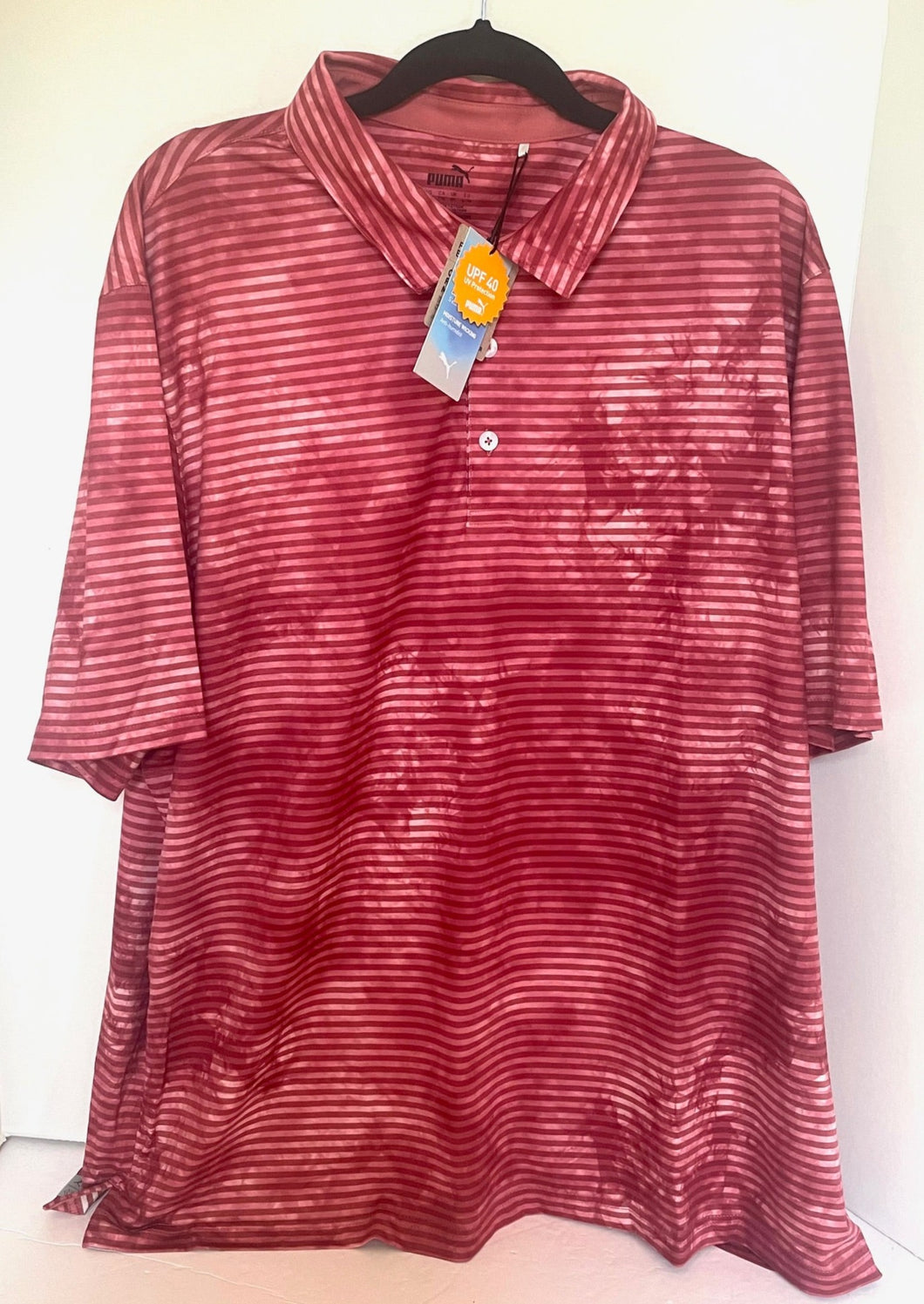 Puma Golf Polo Shirt Mens XXL Pink Cloudspun Dye Stripe Wicking UV Stretch