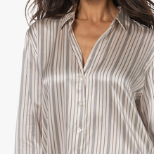 Load image into Gallery viewer, RAILS Ledger Silk Satin Stripe Blouse Womens Large Off White Long Sleeve