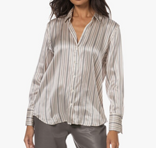 Load image into Gallery viewer, RAILS Ledger Silk Satin Stripe Blouse Womens Large Off White Long Sleeve