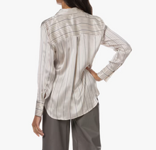 Load image into Gallery viewer, RAILS Ledger Silk Satin Stripe Blouse Womens Large Off White Long Sleeve