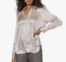 Load image into Gallery viewer, RAILS Ledger Silk Satin Stripe Blouse Womens Large Off White Long Sleeve