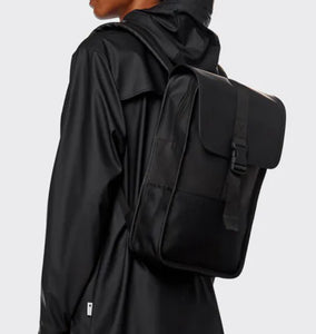 RAINS Buckle Mini Backpack Waterproof Black Laptop Sleeve Vegan Adjustable Unisex