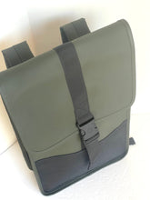 Load image into Gallery viewer, RAINS Buckle Mini Backpack Waterproof Green Laptop Sleeve Vegan Adjustable Unisex