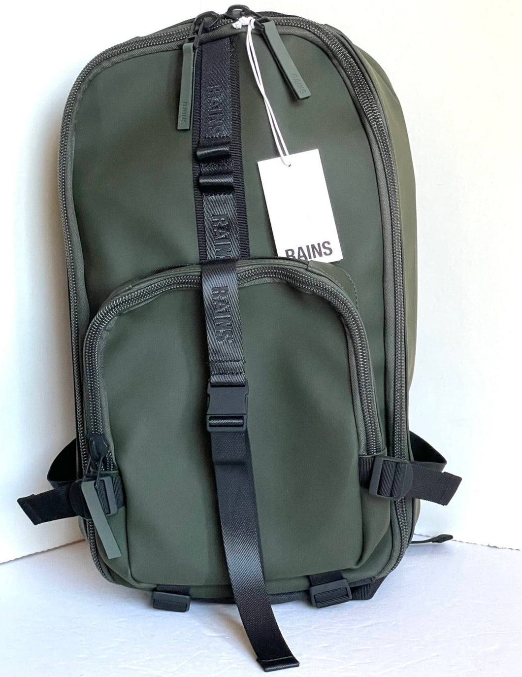 RAINS Trail Rucksack Backpack Waterproof Green Laptop Sleeve Vegan Unisex