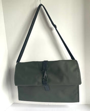 Load image into Gallery viewer, RAINS Waterproof Rolltop Messenger Bag Laptop Sleeve Green Large Unisex Vegan