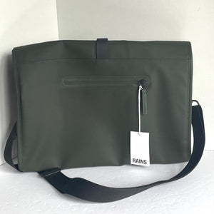 RAINS Waterproof Rolltop Messenger Bag Laptop Sleeve Green Large Unisex Vegan