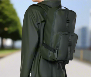 RAINS Trail Backpack Rucksack Waterproof Green Laptop Sleeve Vegan Unisex