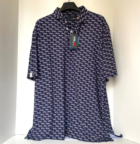 RLX Polo Golf Airflow Polo Shirt Men’s XL Blue Navy Cars Print Short Sleeve Classic Fit