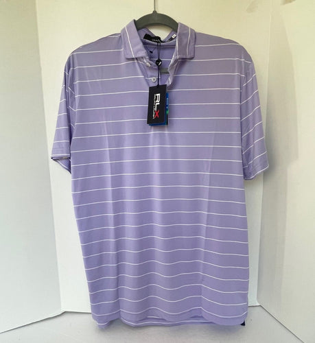 RLX Polo Ralph Lauren Polo Golf Shirt Medium Purple Stripe Short Sleeve Wicking