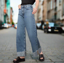 Load image into Gallery viewer, Rag Bone Sofie Crop Wide Leg Jeans Fold Over Hem Fray Womens 26 Blue High Rise