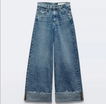 Load image into Gallery viewer, Rag Bone Sofie Crop Wide Leg Jeans Fold Over Hem Fray Womens 26 Blue High Rise